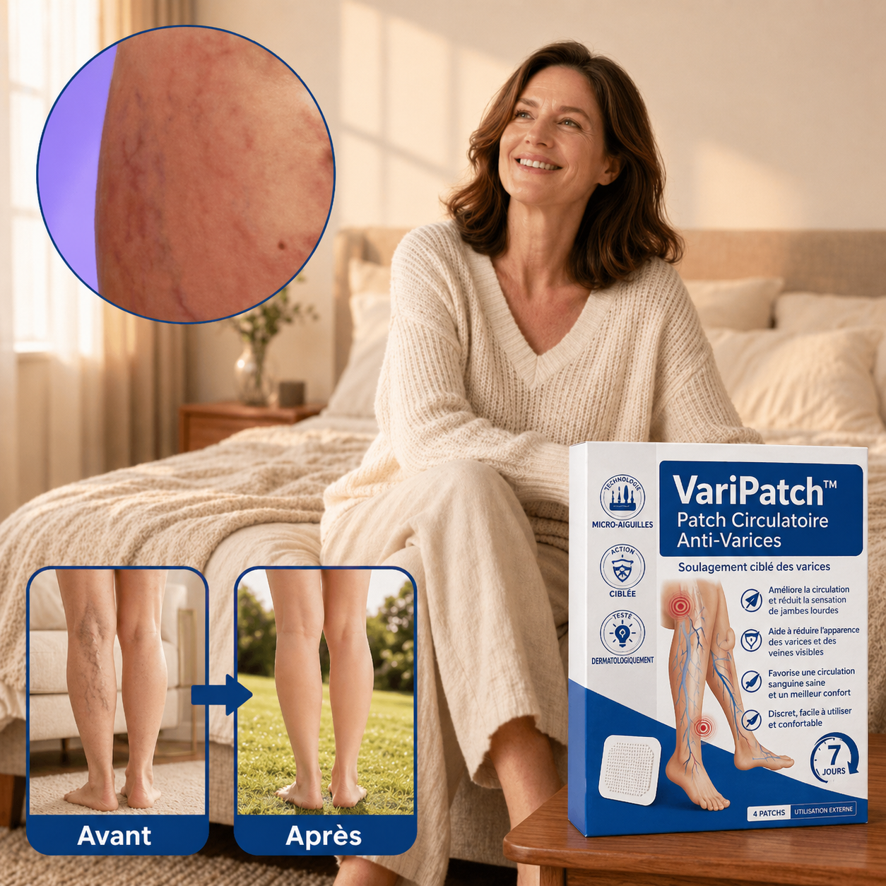 VariPatch™ Patch Circulatoire Anti-Varices | Dégonflez vos veines et soulagez vos jambes en une seule nuit !