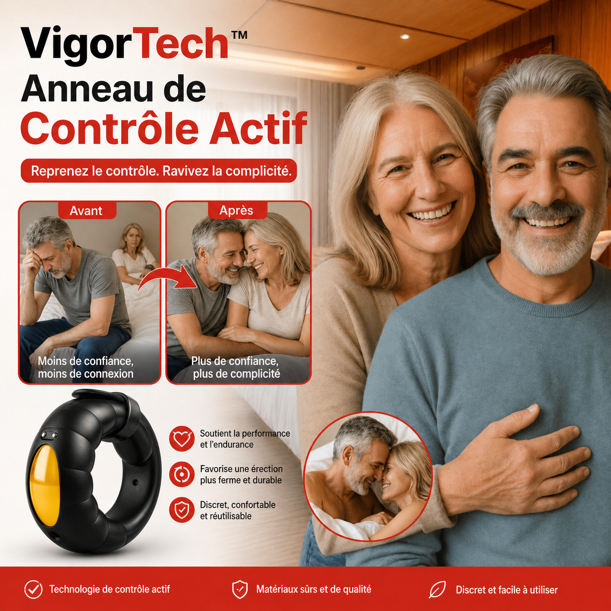 VigorTech™ Anneau de Contrôle Actif | Obtenez une érection dure comme le roc et un contrôle total en 10 minutes !