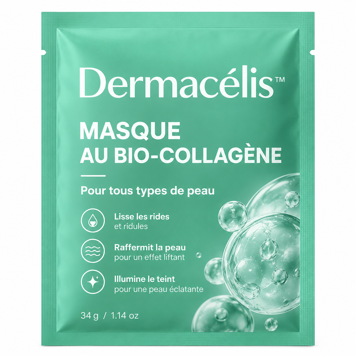 Dermacélis™ Masque au Bio-Collagène | Lisse rides et ridules pour une peau ferme et éclatante dès la 1ʳᵉ application!