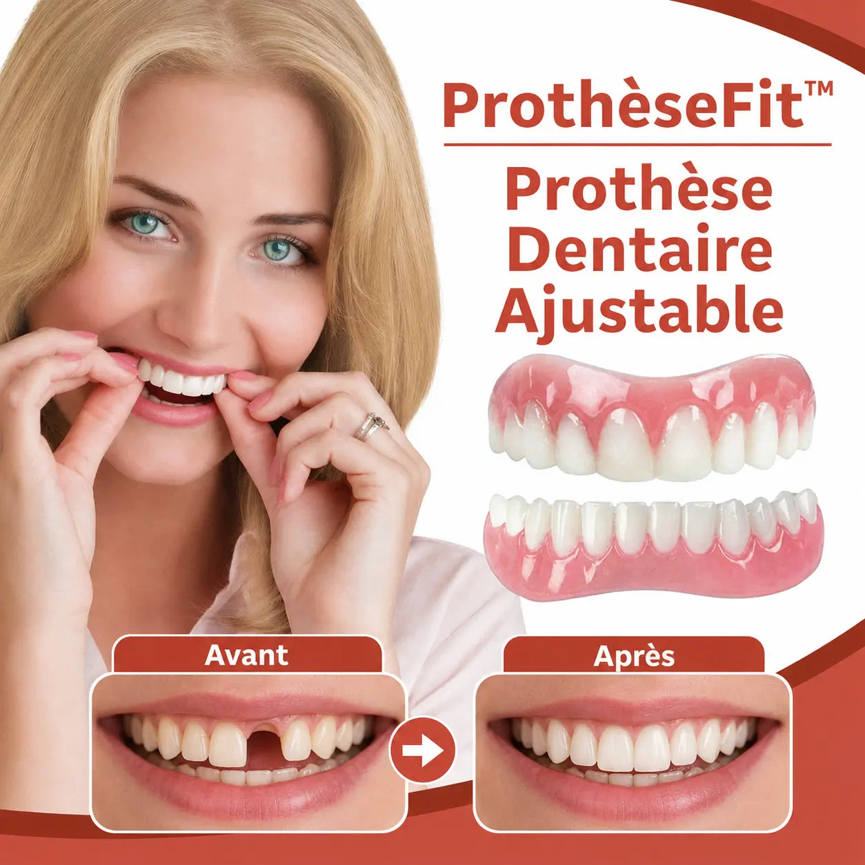 ProthèseFit™ Prothèse Dentaire Ajustable | Fixez votre dentier en 3 minutes et mangez sans peur qu’il bouge, sans colle ni dentiste !