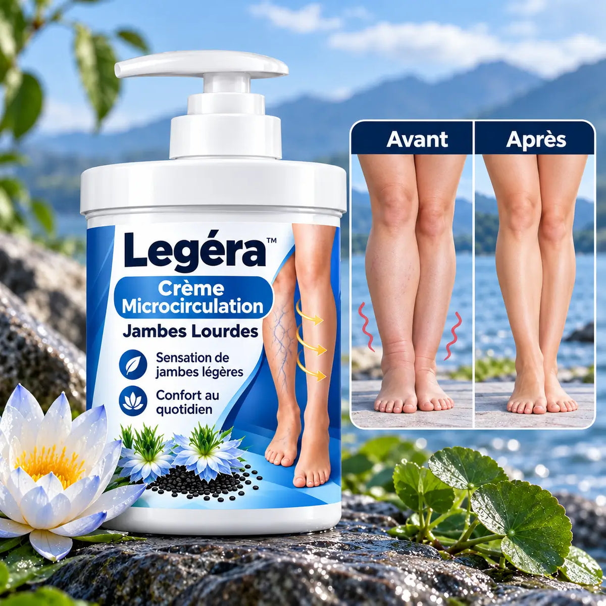 Legéra™ Crème Microcirculation Jambes Lourdes | Dégonflez vos jambes et retrouvez une légèreté immédiate dès la première application !
