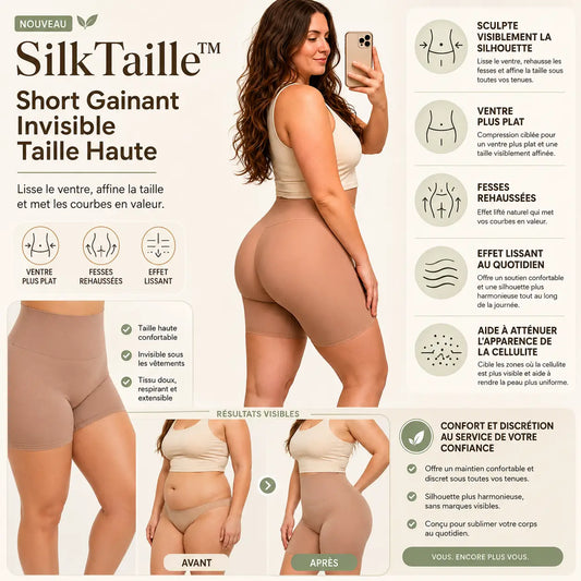 SilkTaille™ Short Gainant Invisible Taille Haute | Aplatissez le ventre, lissez les cuisses et sculptez votre silhouette en 10 secondes !