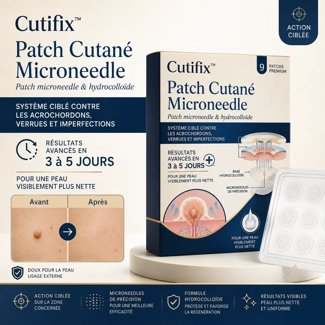 Cutifix™ Patch Cutané Microneedle | Ciblez les imperfections tenaces en 5 jours sans acides agressifs !