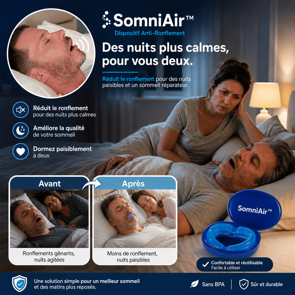SomniAir™ Dispositif Anti-Ronflement | Réduit le ronflement jusqu'à 97 % dès la première nuit !