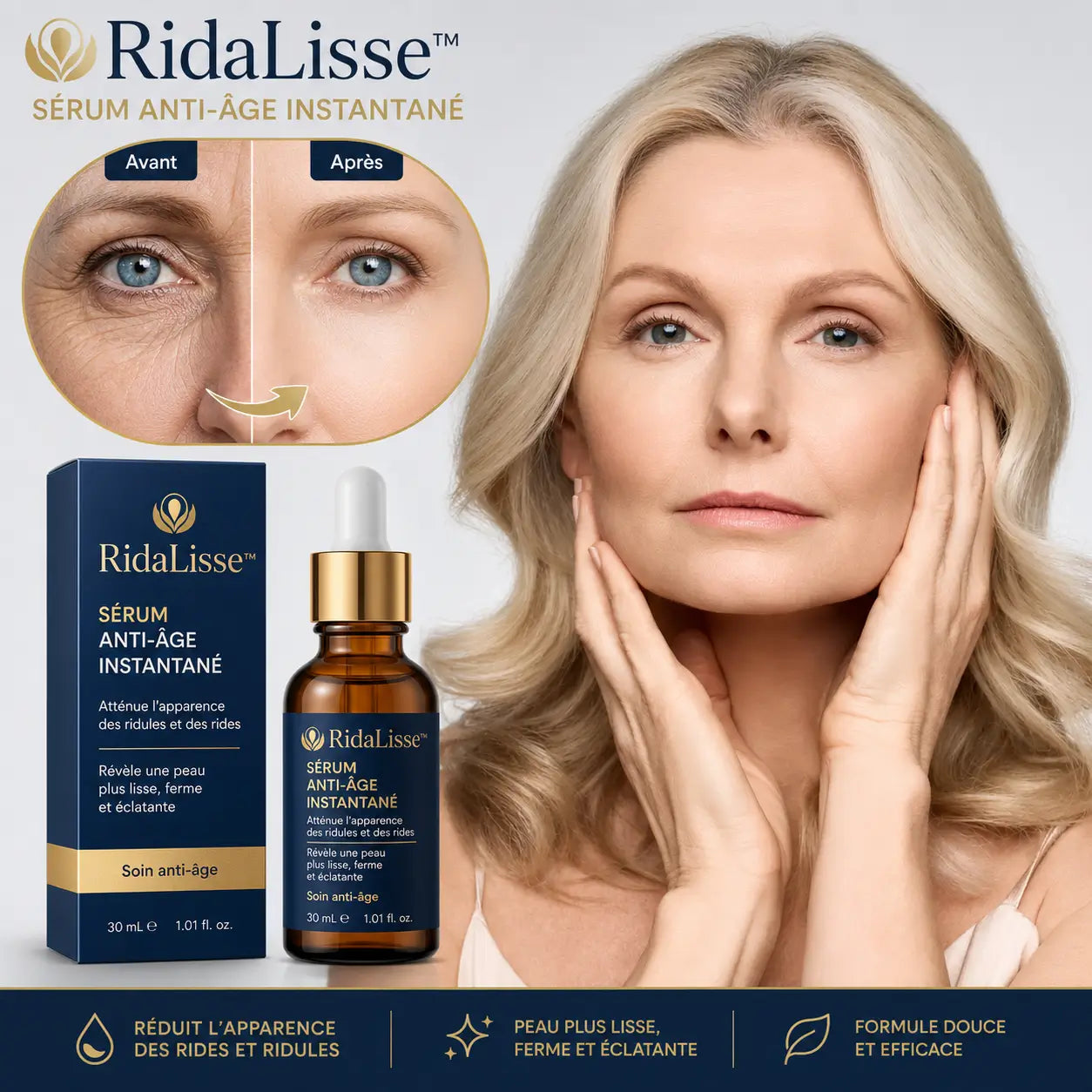 RidaLisse™ Sérum Anti-Âge Instantané | Élimine 99,7 % des rides en 15 heures !