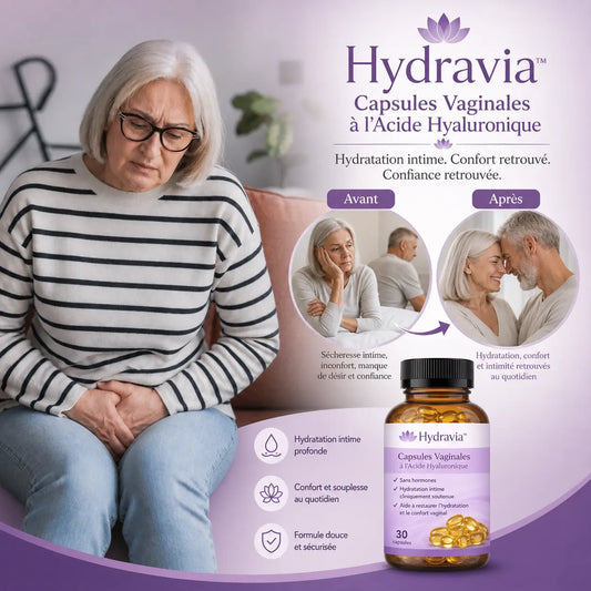 Hydravia™ Capsules Vaginales à l’Acide Hyaluronique | Retrouvez une vie sexuelle épanouie après la ménopause en 2 semaines !