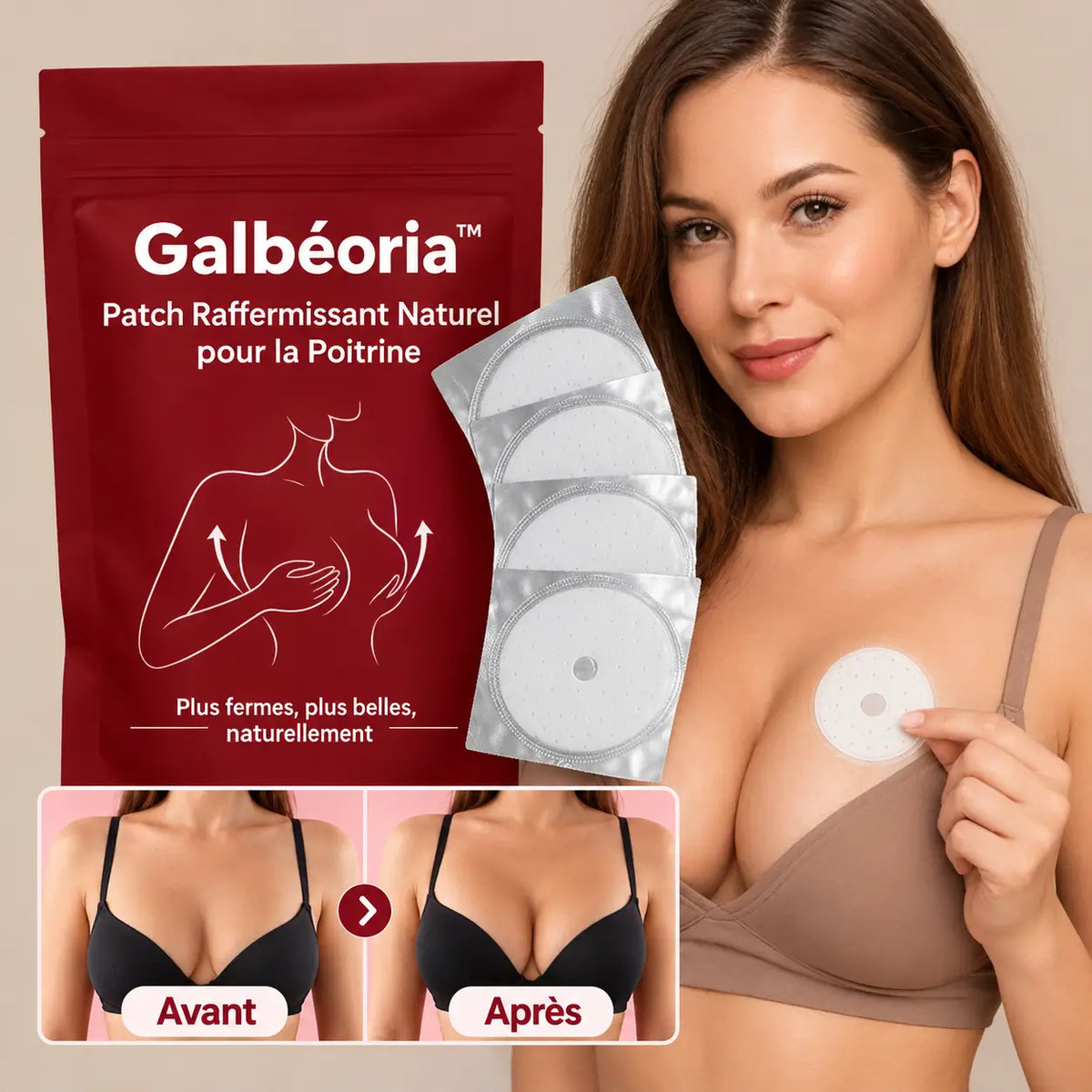 Galbéoria™ Patch Raffermissant Naturel pour la Poitrine | Redonne galbe et fermeté en 14 jours sans chirurgie!