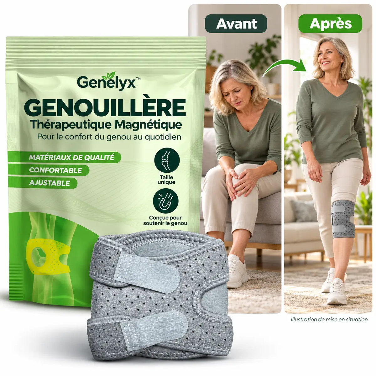Genélyx™ Genouillère Thérapeutique Magnétique | Éliminez la douleur du genou en 3 minutes !