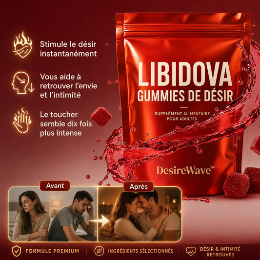 Libidova™ Gummies de Désir | Fini les soirées qui s'évaporent chacun sur son téléphone. Désir ravivé et complicité retrouvée en moins de 45 minutes.