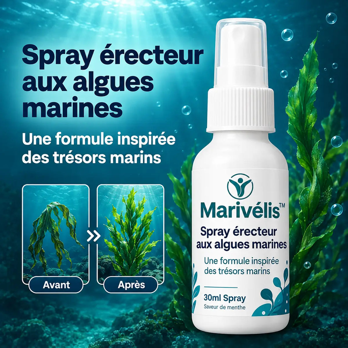 Marivélis™ Spray Érecteur aux Algues Marines | Durcit votre pénis en 43 secondes, sans pilule ni injection!