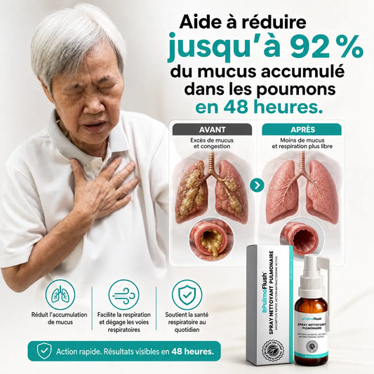 Pulmoclear™ Spray Respiratoire & Mucus | Aide à réduire jusqu’à 92 % du mucus accumulé dans les poumons en 48 heures !