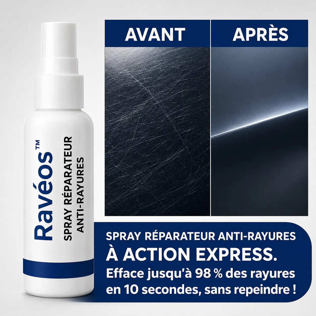 Ravéos™ Spray Réparateur Anti-Rayures à Action Express | Efface jusqu’à 98 % des rayures en 10 secondes, sans repeindre!