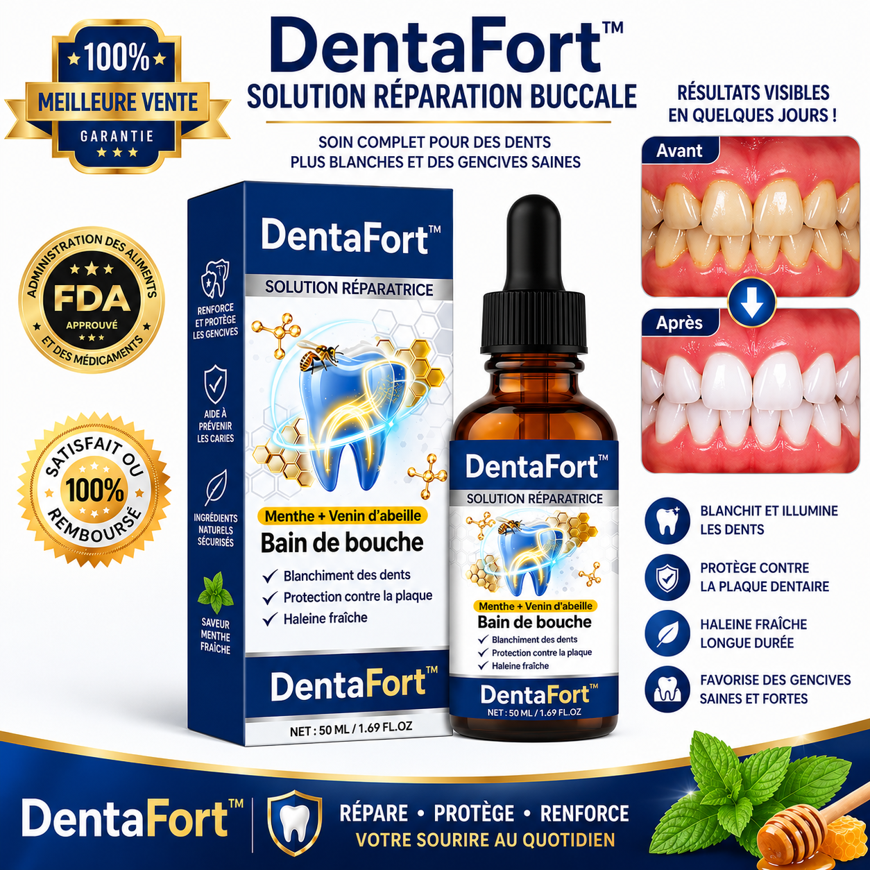DentaFort™ Solution Réparation Buccale | Stoppez le déchaussement et renforcez vos gencives en quelques jours !