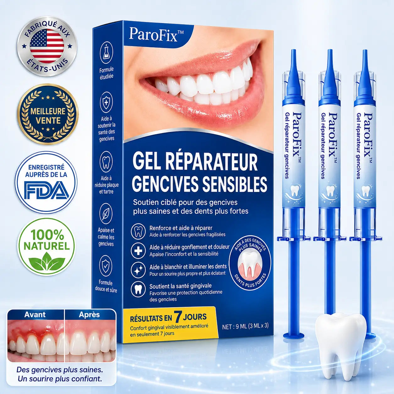 ParoFix™ Gel Réparateur Gencives Sensibles | Apaisez saignements, mauvaise haleine et gencives rétractées pendant votre sommeil !