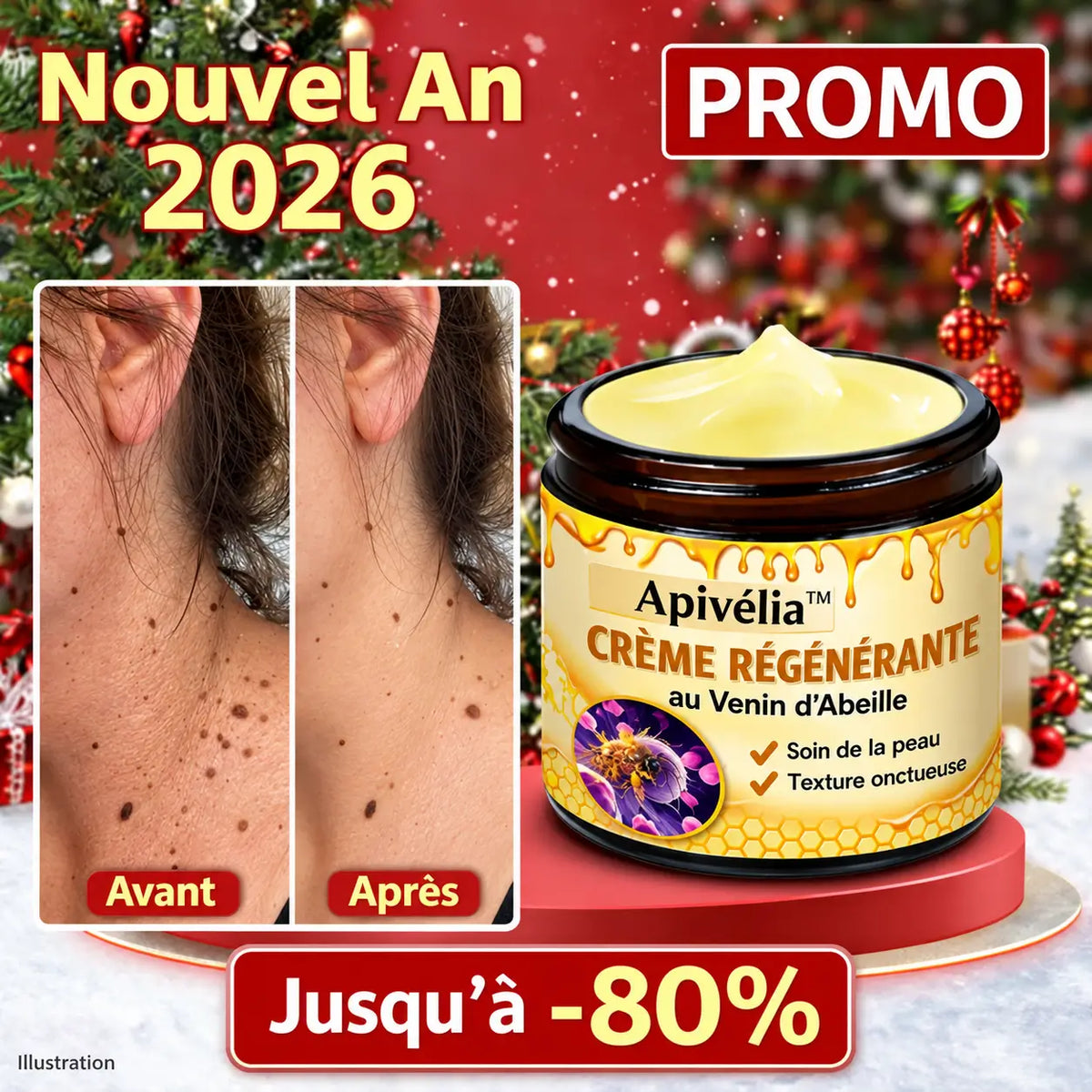 Apivélia™ Crème Régénérante au Venin d’Abeille | Effacez rides et relâchement en 3 minutes !