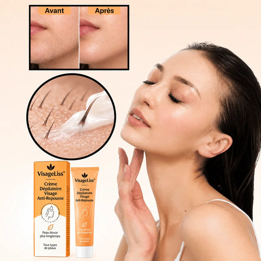VisageLiss™ Crème Dépilatoire Visage Anti-Repousse | Arrête 97% de la croissance hormonale des poils à la racine en seulement 4 jours !