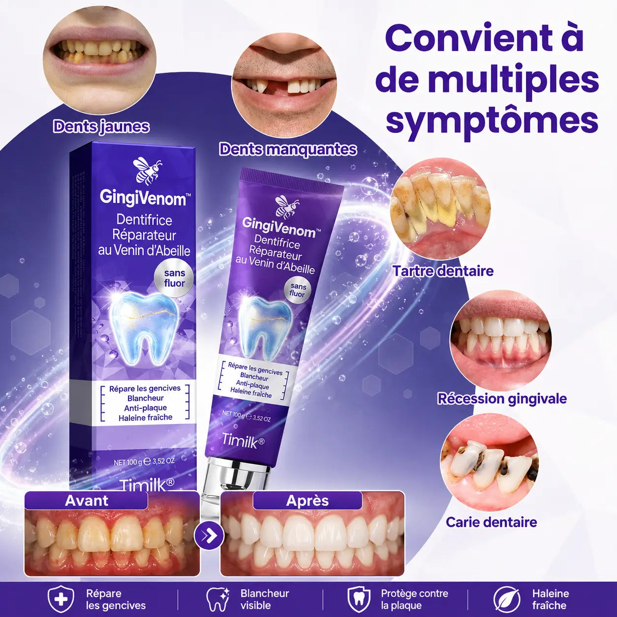 GingiVenom™ Dentifrice Réparateur au Venin d’Abeille | Stoppez les gencives qui saignent en 7 jours !