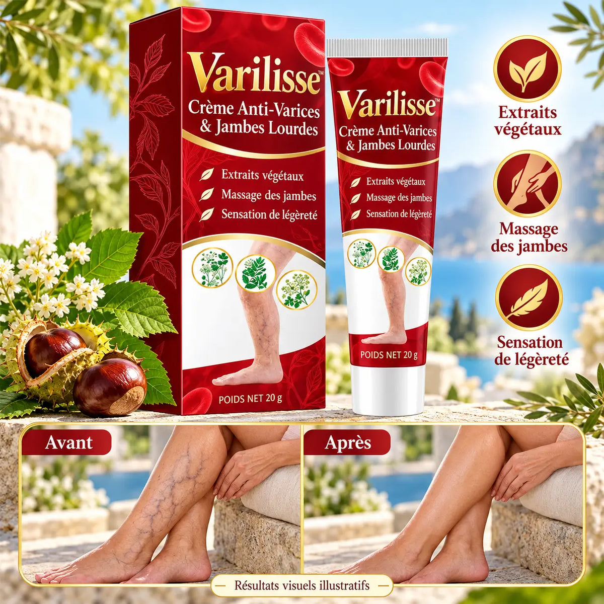 Varilisse™ Crème Anti-Varices & Jambes Lourdes | Effacez l’apparence des veines bleutées et libérez vos jambes lourdes !