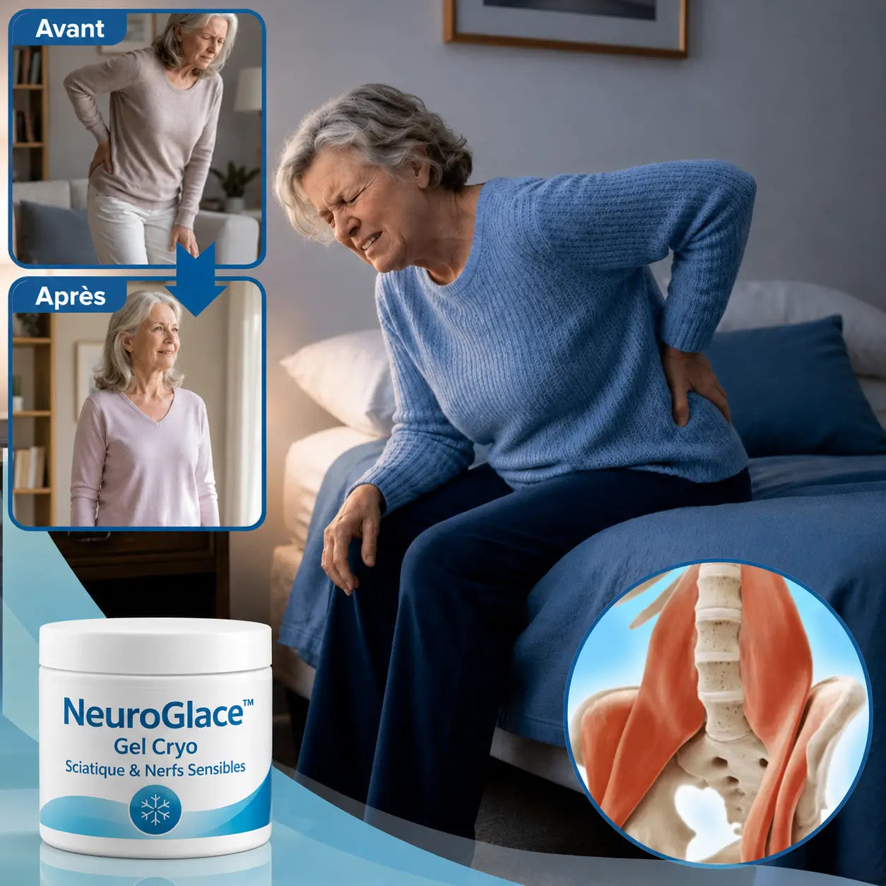 NeuroGlace™ Gel Cryo Sciatique & Nerfs Sensibles | Supprime les douleurs brûlantes et retrouvez une mobilité légère en 15 minutes !