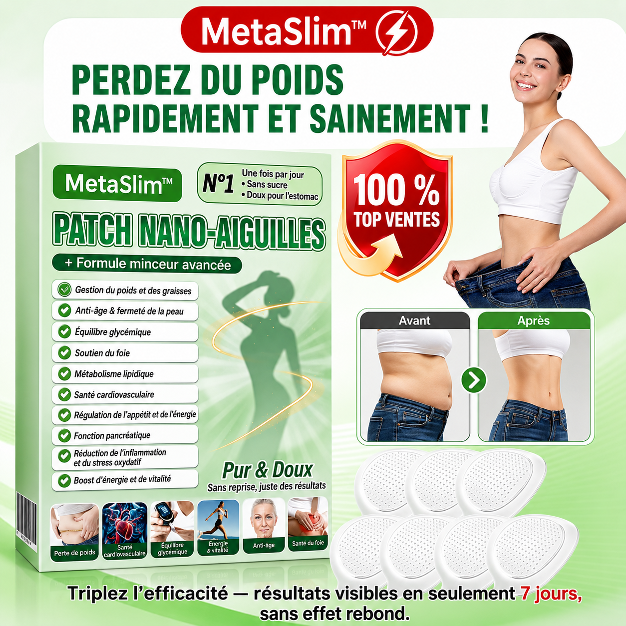 MetaSlim™ Patch Nano-Aiguilles | Perdez jusqu’à 5,5 kg en 7 jours, sans pilules ni régime !