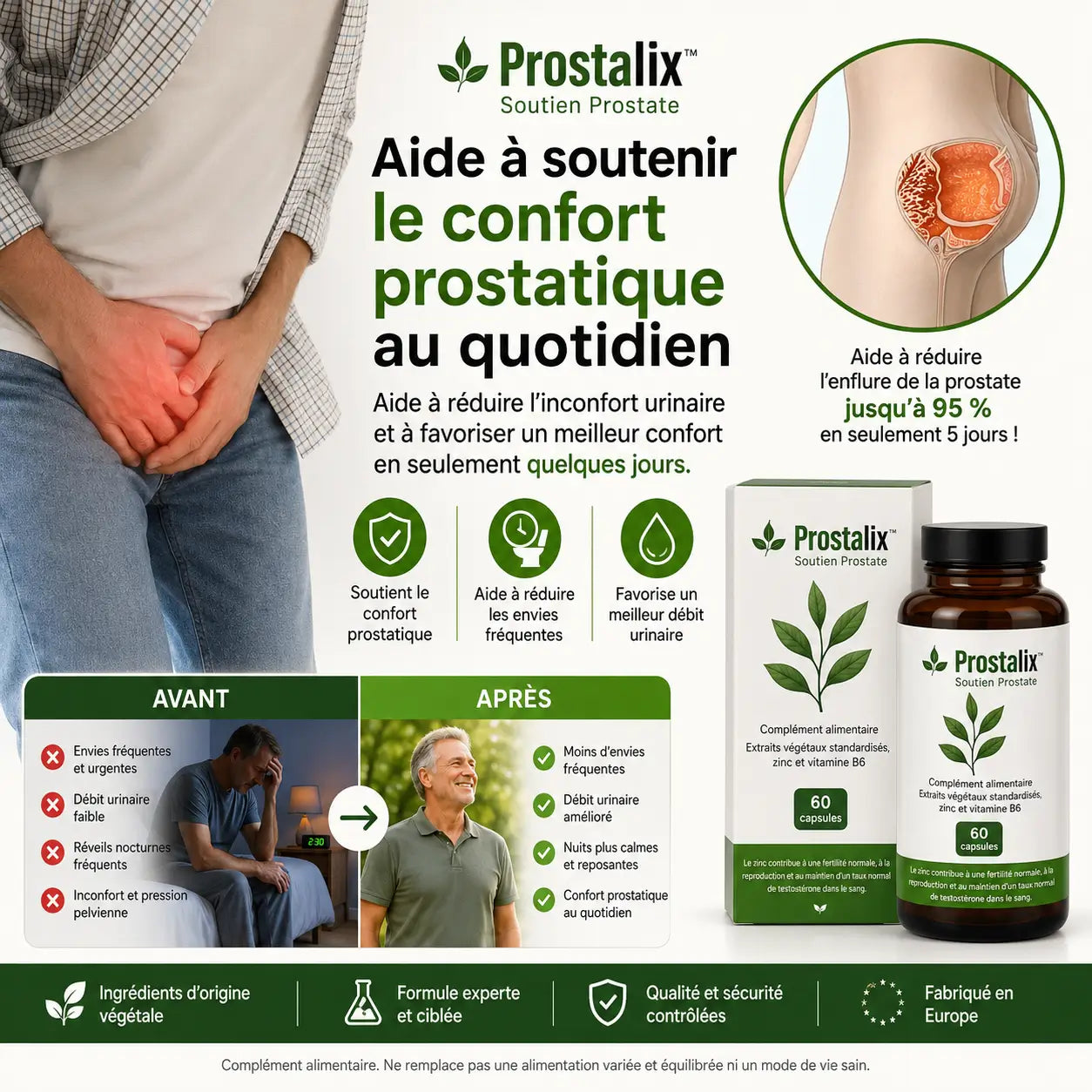 Prostalix™ Soutien Prostate | Réduisez l'inflammation de la prostate jusqu'à 95 % en 5 jours !