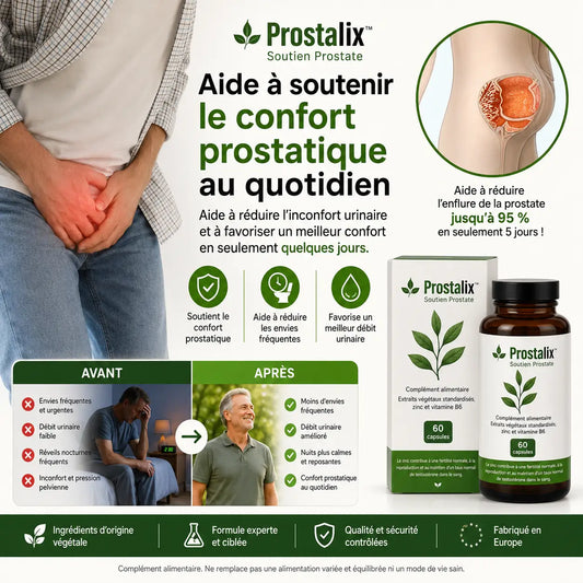 Prostalix™ Soutien Prostate | Réduisez l'inflammation de la prostate jusqu'à 95 % en 5 jours !
