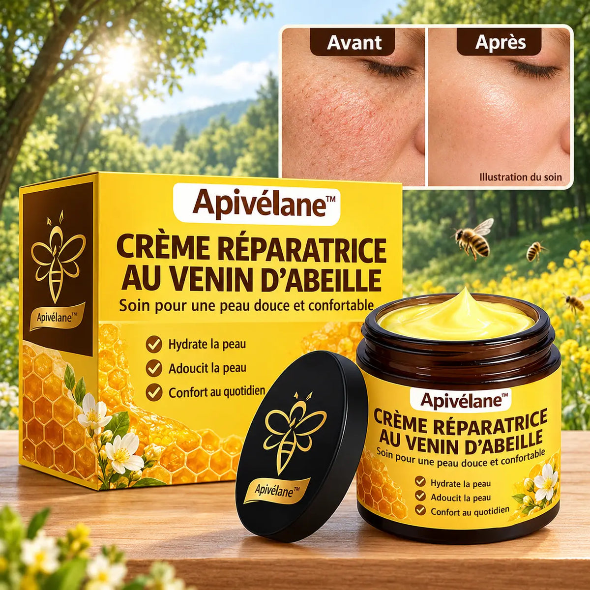 Apivélane™ Crème Réparatrice au Venin d’Abeille | Élimine eczéma, boutons et rougeurs dès la première application!