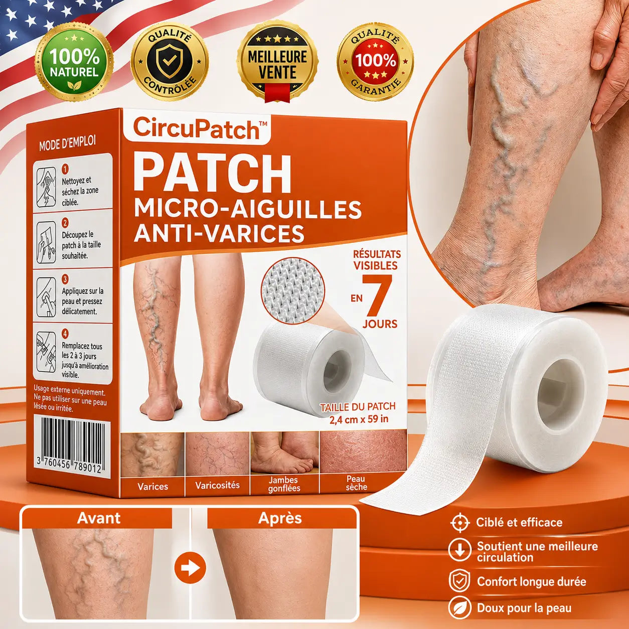 CircuPatch™ Patch Micro-Aiguilles Anti-Varices | Soulagez jambes lourdes, gonflements et veines visibles en 7 jours, sans chirurgie ni bas de contention !