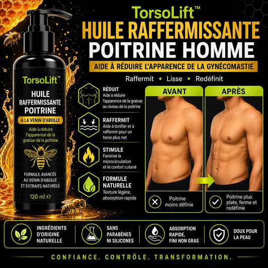 TorsoLift™ Huile Raffermissante Poitrine Homme | Élimine la poitrine masculine en seulement 7 jours !