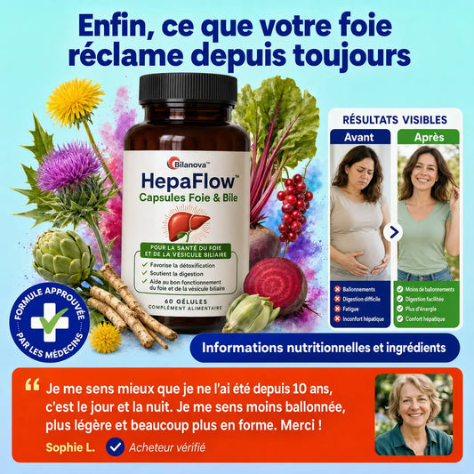 HepaFlow™ Capsules Foie & Bile | Stoppez la bile epaisse qui bloque votre digestion, liberez la graisse abdominale et retrouvez une energie stable des les 14 premiers jours !