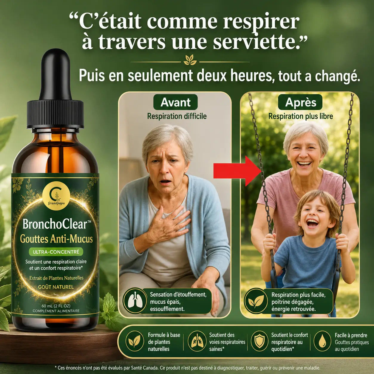 BronchoClear™ Gouttes Anti-Mucus | Décollez les glaires épaisses et respirez plus librement dès les premières heures !