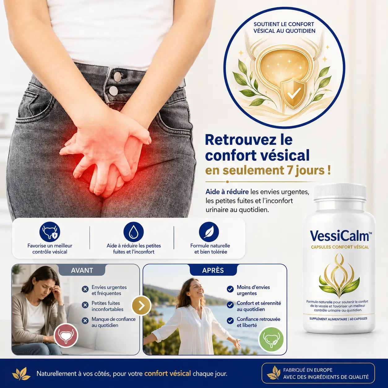 VessiCalm™ Capsules Confort Vésical | Rétablit le plein contrôle de la vessie en seulement 7 jours !