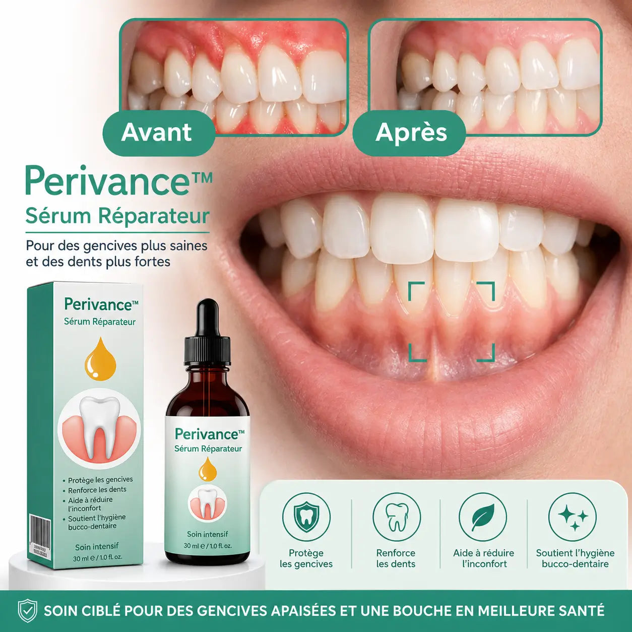 Perivance™ Sérum Réparateur | Stoppez la rétractation et sauvez vos dents en seulement 4 jours !