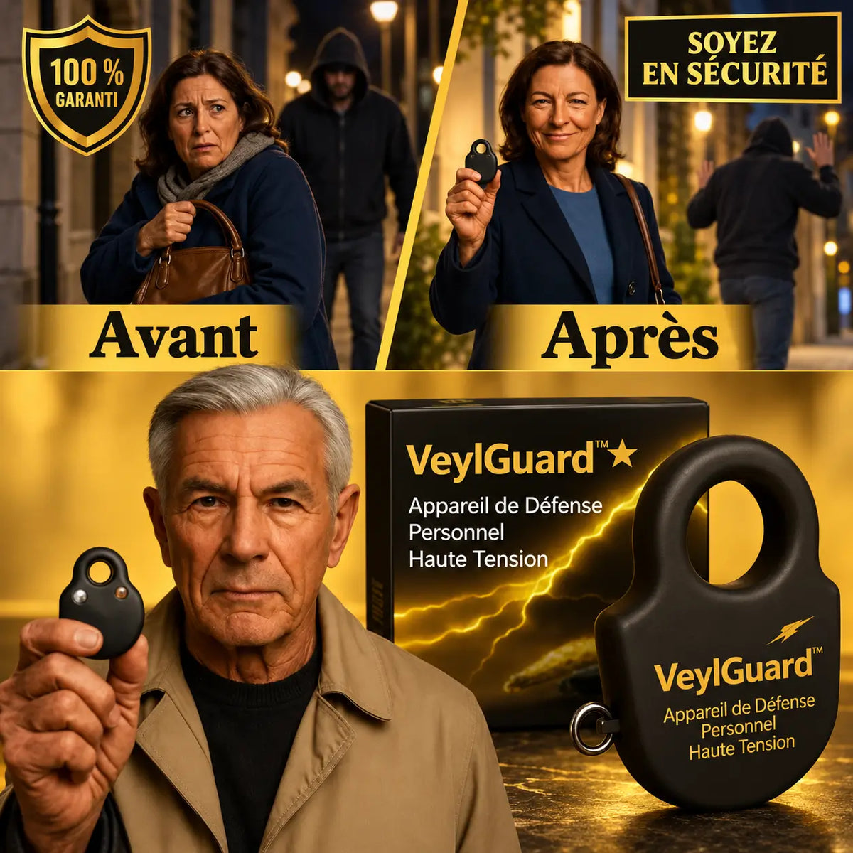 VeylGuard™ Appareil de Défense Personnel Haute Tension | Neutralise tout agresseur en 1 seconde, sans effort !