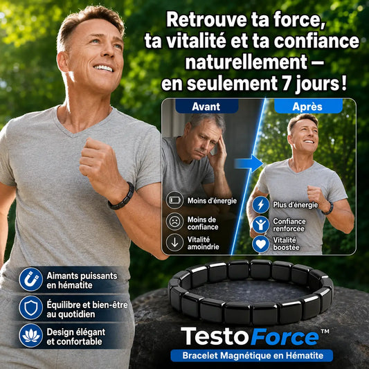 TestoForce™ Bracelet Magnétique en Hématite | Boost ton taux de testostérone de +92 % en 7 jours seulement!