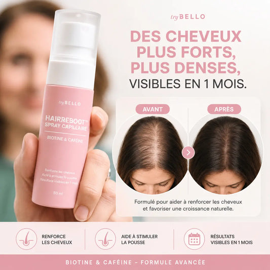 HairReboot™ Spray Capillaire Biotine & Caféine | Relancez la pousse, freinez la chute et densifiez vos cheveux en 16 semaines !