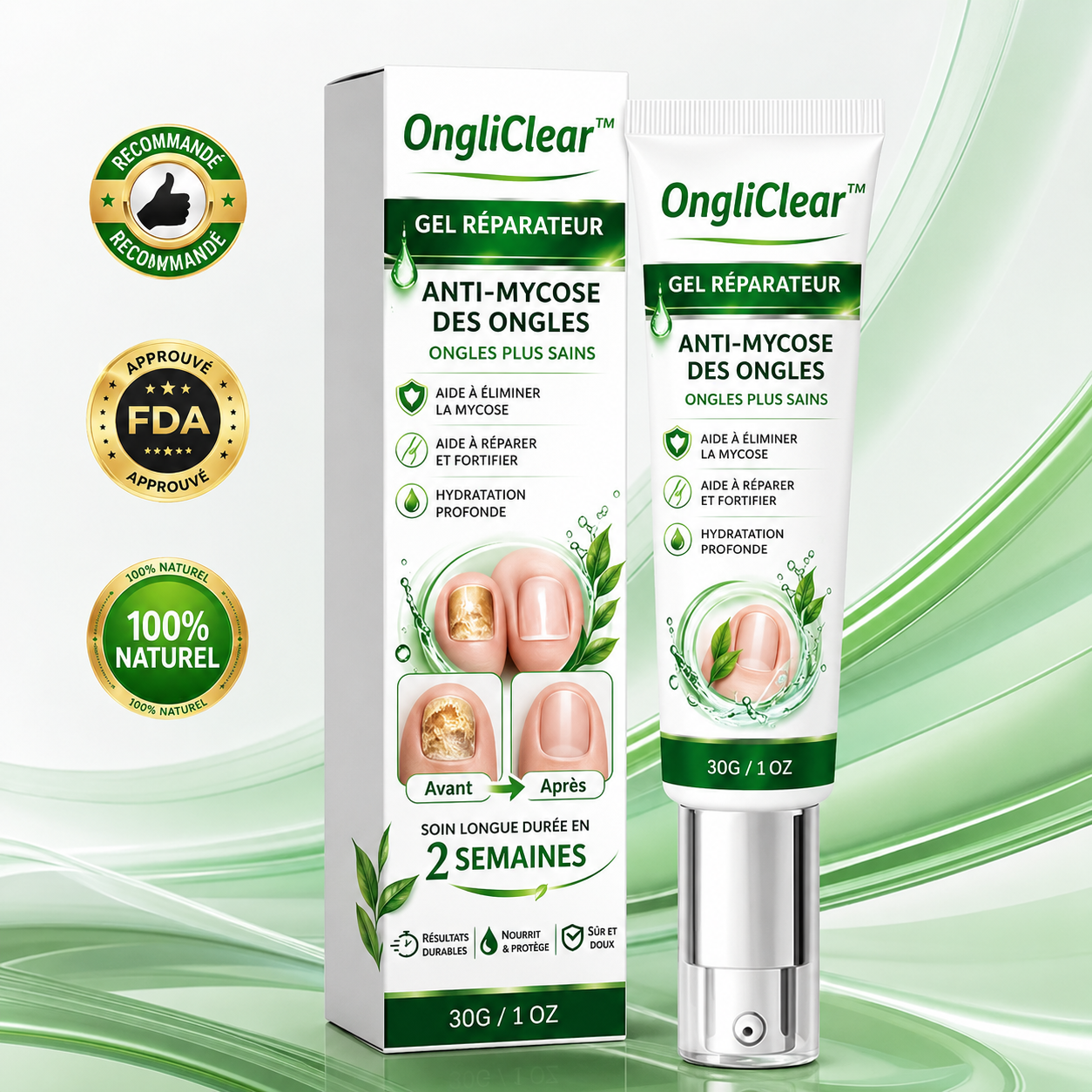 OngliClear™ Gel Réparateur Anti-Mycose | Éliminez les champignons et retrouvez des ongles sains en 7 jours !