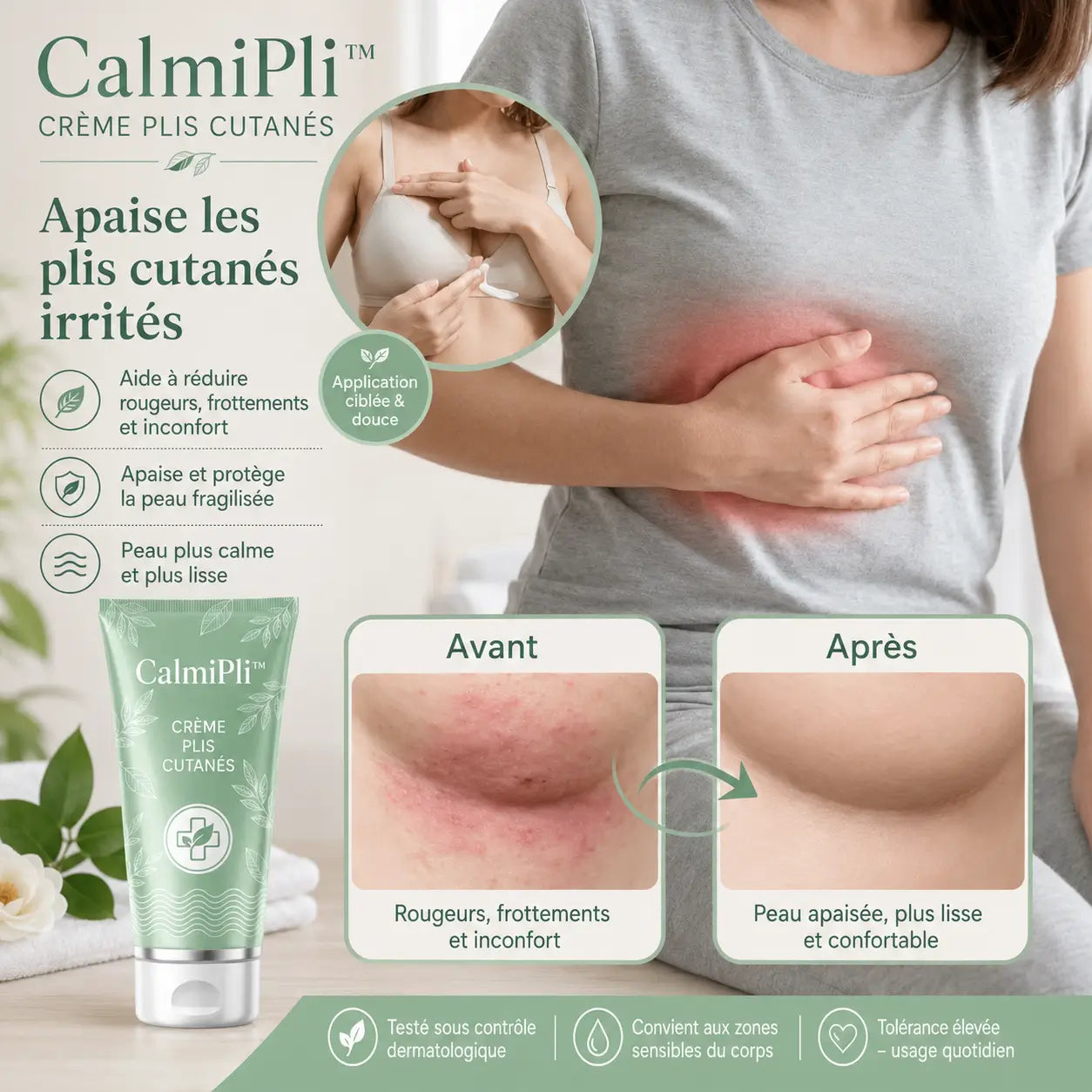 CalmiPli™ Crème Plis Cutanés | Fini cacher ta peau et redouter l’odeur: des plis visiblement plus apaisés et plus secs dès les 7 premiers jours, sans cortisone !