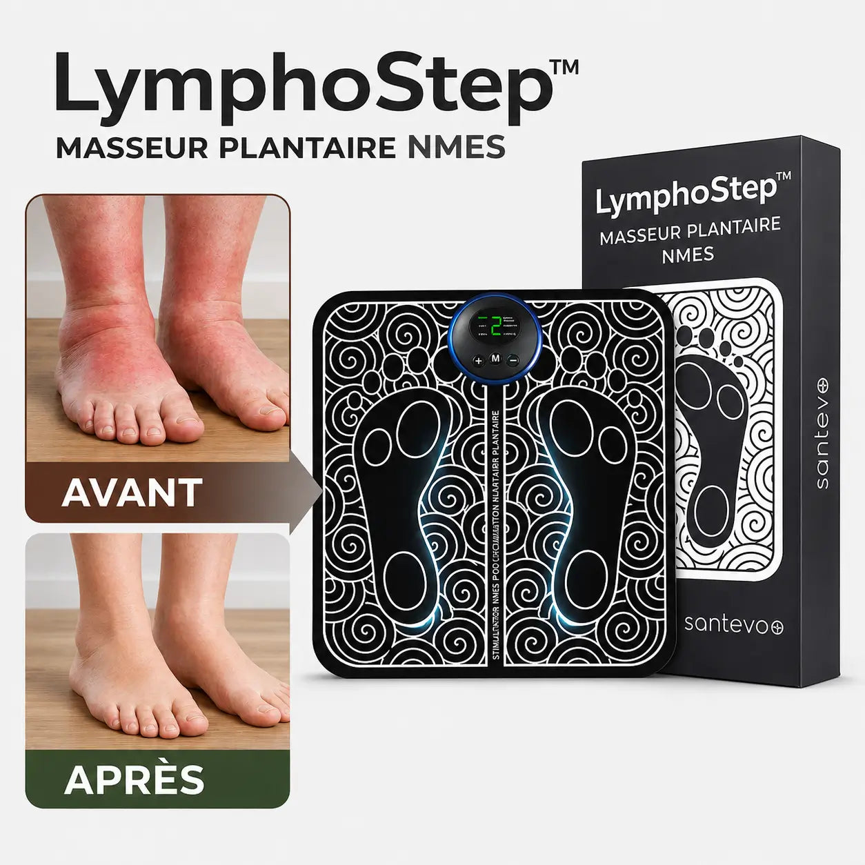 LymphoStep™ Masseur Plantaire NMES | Éliminez les gonflements et retrouvez des jambes légères en seulement 15 minutes !