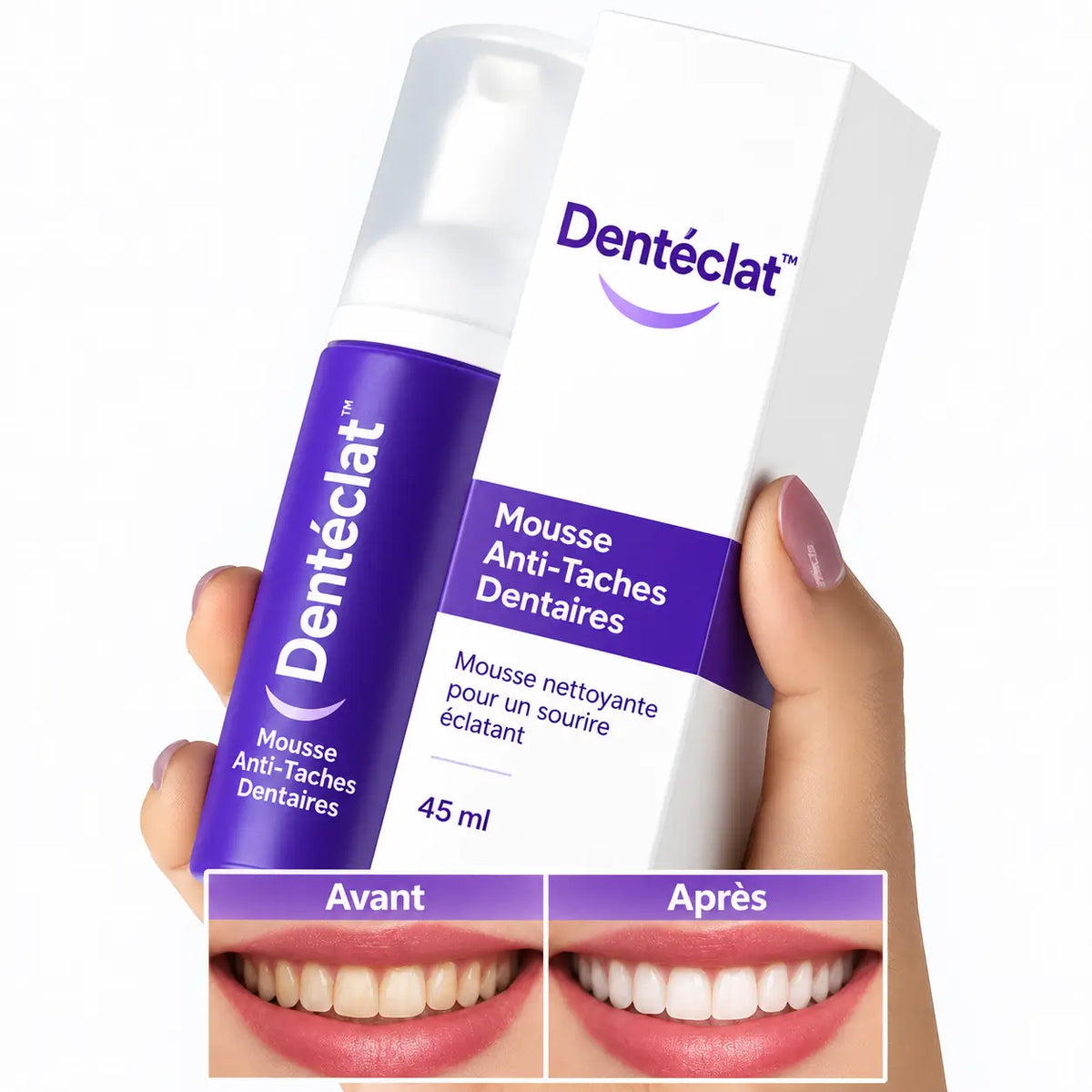 Dentéclat™ Mousse Anti-Taches Dentaires | Supprime le jaune et rend vos dents éclatantes dès la 1ère utilisation!