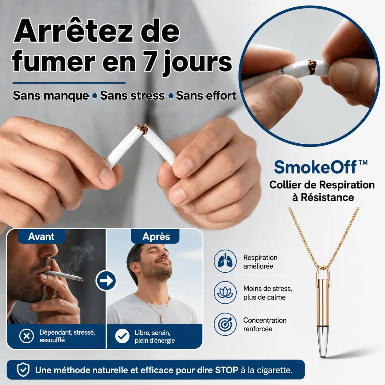 SmokeOff™ Collier de Respiration à Résistance | Arrêtez de fumer en 7 jours — sans sevrage, sans volonté !