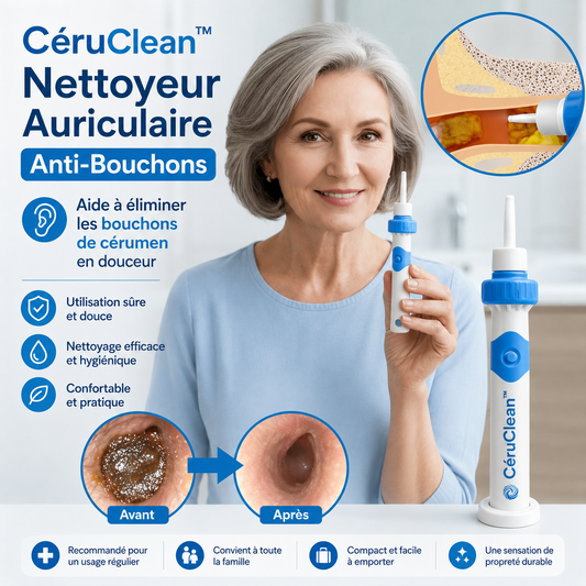 CéruClean™ Nettoyeur Auriculaire Anti-Bouchons | Élimine 95 % du cérumen en 60 secondes !