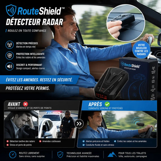 RouteShield™ Détecteur Radar | Anticipez les radars cachés, évitez les amendes et protégez votre permis !