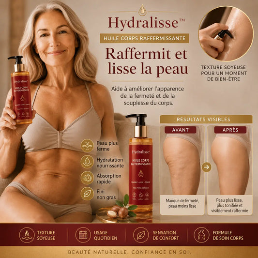 Hydralisse™ Huile Corps Raffermissante | Une peau ferme et souple après 50 ans, en seulement 14 jours – sans intervention chirurgicale !