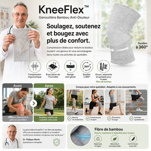 KneeFlex™ Genouillère Bambou Anti-Douleur | Soulagez vos genoux, réduisez les raideurs et remarchez librement dès le premier port !