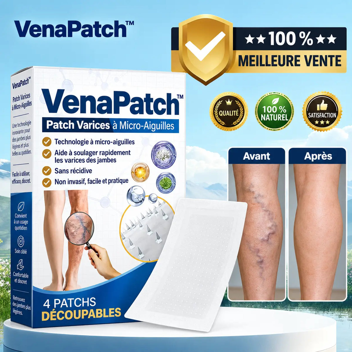 VenaPatch™ Patch Varices à Micro-Aiguilles | Soulagez les jambes lourdes et réduisez les veines visibles en 14 jours !
