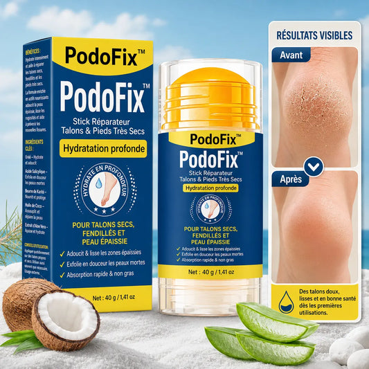 PodoFix™ Stick Réparateur Talons & Pieds Très Secs | Répare les crevasses et adoucit la peau dès les premiers jours !
