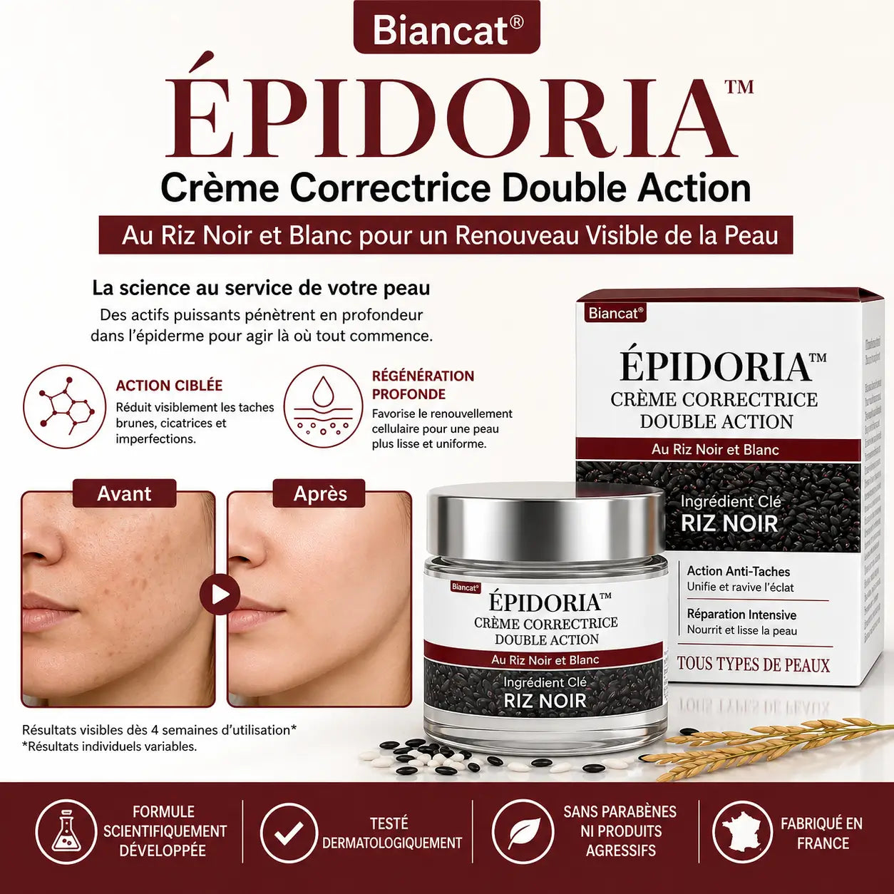 Épidoria™ Crème Correctrice Double Action | Faites disparaître vos imperfections cutanées en seulement 7 jours !