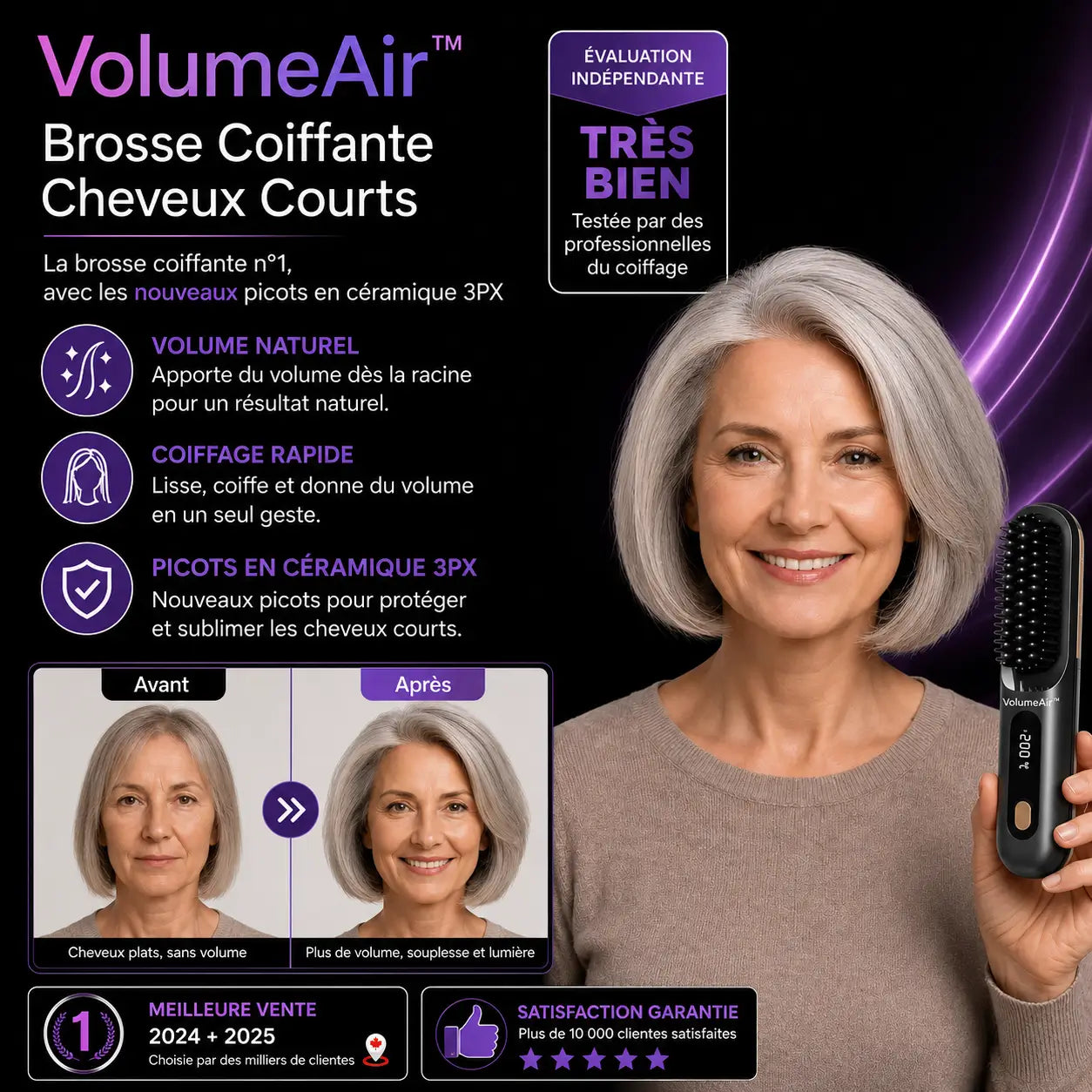 VolumeAir™ Brosse Coiffante Cheveux Courts | Obtenez un brushing volumineux en 2 minutes, sans coiffeur !