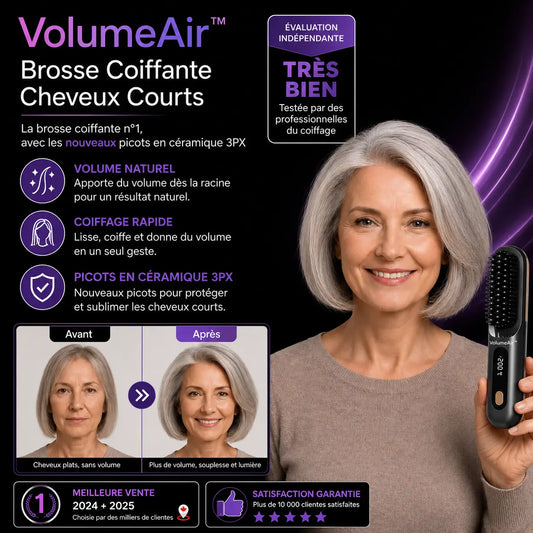 VolumeAir™ Brosse Coiffante Cheveux Courts | Obtenez un brushing volumineux en 2 minutes, sans coiffeur !